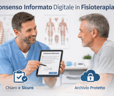 il paziente firma il consenso informato su tablet in fisioterapia
